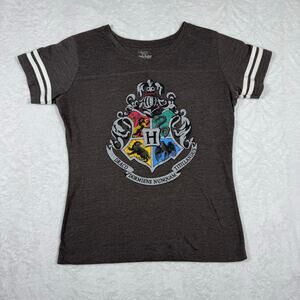 Wizarding World Of Harry Potter Crest V-Neck Women's M Short Sleeve T-Shirt Gray